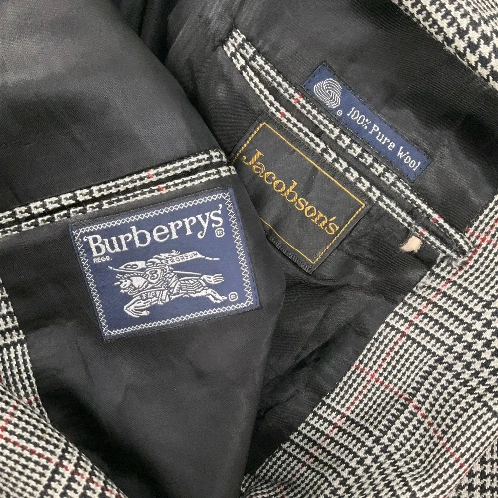 Burberrys‎ Jacobson's Blazer Men 47L Black Red Plaid Wool Jacket Classic USA